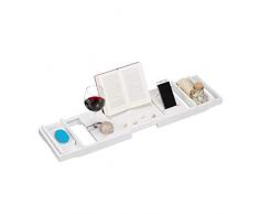 Relaxdays Bambus Badewannenablage, ausziehbar, Weinhalter, Buchstütze, Seifenablage, Badewannenaufsatz, 75-109 cm, weiÃ
