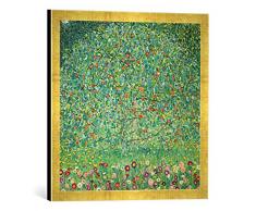 Gerahmtes Bild von Gustav Klimt Apfelbaum I, Kunstdruck im hochwertigen handgefertigten Bilder-Rahmen, 50x50 cm, Gold raya