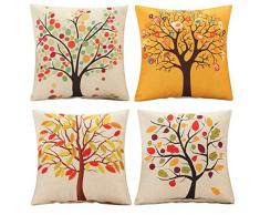 XIECCX dekorative Kissenbezüge, 4 Stück, weiches Leinen-Baumwoll-Gemisch, Design Kissenhülle für Sofa, Schlafzimmer, Stuhl, Autositz, Bauernhof, 45,7 x 45,7 cm 18*18 Inch Colored Tree