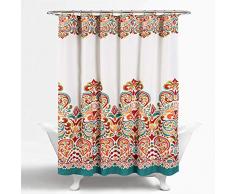 Lush Decor Clara Duschvorhang – Stoff, bunt, Boho-Paisleymuster, Damast, 183 x 183 cm, Türkis und Mandarine