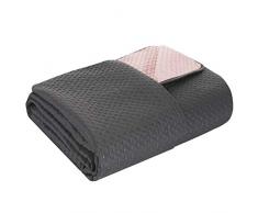 Eurofirany Tagesdecke Bettüberwurf Steppdecke Zweiseitig Zweifarbig Überwurf Muster Hot Press Schlafzimmer Wohnzimmer Kinderzimmer Couchdecke Decke, Stahlgrau + Rosa, 220X240cm