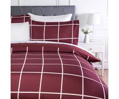AmazonBasics - Bettwäsche-Set, Mikrofaser, 135 x 200 cm, Weinrot, schlichtes Karo