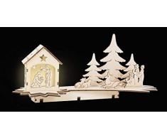 Small Foot Lampe Krippenspiel in Form einer Sternschnuppe, geschnitzte Krippe aus natürlichem Holz mit LED-Beleuchtung, Weihnachtsdeko mit den heiligen drei Königen Dekoartikel, natur