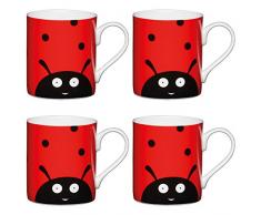 Kitchen Craft AMZKCMMINI01SET4 Kinderbecher mit Marienkäfer Druck, 250 ml, Porzellan, rot, 7,5 x 10,5 x 8,5 cm, 4-Einheiten