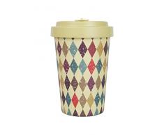 WoodWay Wiederverwendbar Kaffeetasse aus Bio Bambus Naturfaser | Umweltfreundlich, biologisch abbaubar Reise Tasse, Bambus, Retro Diamonds Beige, 400 ml