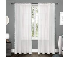 Exklusive Home Vorhang mit Pompon-Rand, strukturierter Vorhang, eingefasst, zum Aufhängen mit Stange, Fenstervorhang, Paar, Polyester, Seafoam, 96 Length