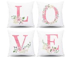 Whaline 4 Stück Buffalo Karo Kissenbezüge, kariert Kissenbezüge, Baumwolle Leinen Sofa Bett Überwurf Kissen Abdeckung Dekoration Valentine Pink