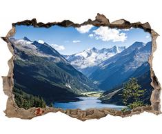 Pixxprint 3D_WD_1539_92x62 Berge mit See Wanddurchbruch 3D Wandtattoo, Vinyl, bunt, 92 x 62 x 0,02 cm