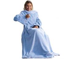 CelinaTex TV-Decke Kuscheldecke mit Ärmeln und Fußtasche XL 170 x 200 cm hell blau Coral Fleece Tagesdecke Ärmeldecke