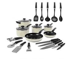 Morphy Richards Equip 6-teiliges Pfannenset mit 14-teiligen Küchenbesteck-Set, Aluminium, cremefarben, 24 x 38.5 x 13 cm