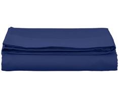 AmazonBasics Bettlaken, Baumwoll-Satin Fadenzahl 400, knitterarm, 180 x 290 + 10 cm - Marineblau