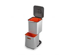 Joseph Joseph IntelligentWaste Totem Compact 40 Mülltrennsystem - Abfallbehälter mit separater Recycling-Einheit, 40 Liter - Edelstahl