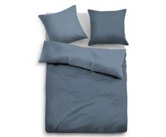 TOM TAILOR 0069940 Satin Bettwäsche Garnitur mit Kopfkissenbezug (Baumwolle) 1x 200x200 cm + 2X 80x80 cm, Jeans