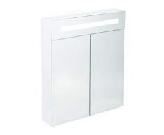 Relaxdays, weiß Spiegelschrank, 2 Türen, 3 Fächer, Steckdose, LED-Wandschrank, Stahl, H x B x T: 67 x 60 x 12 cm
