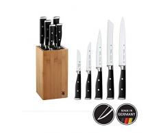 WMF Grand Class Messerblock mit Messerset 6teilig, Spezialklingenstahl, 5 Messer geschmiedet, Bambus-Block, Kunststoff-Borsteneinsatz, Performance Cut
