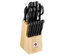 Schwarze Griffe Holzblock 1,2 - 1,5 mm Stärke Edelstahl Messerblock 15tlg. Bergner RB-2528