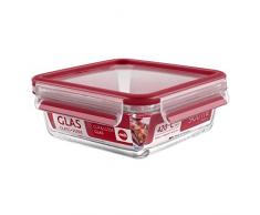 Emsa 513919 Frischhaltedose mit Deckel, Glas, Quadratisch, Volumen 0,9 Liter, Transparent/Rot, Clip & Close