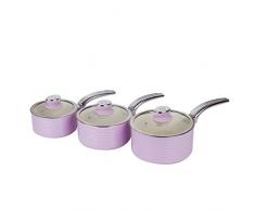 Swan Retro 3-teiliges Topf-Set mit elfenbeinfarbener Keramik-Antihaftbeschichtung, Aluminium, Rose, 27.00 x 42.00 x 15 cm