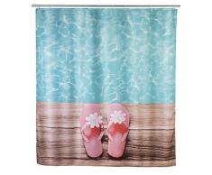 WENKO 22191100 Duschvorhang Hawaii, waschbar, mit 12 Duschvorhangringen, Polyester, 200 x 180 cm, Mehrfarbig