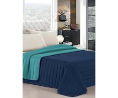 Italian Bed Linen Estivo Ehebett, Blu Scuro/Verde Acqua, 260 x 270 cm