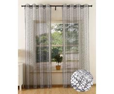 Gardine Netz Struktur mit Ösen einfarbig transparent Deko Vorhang Netzvorhang 2 Stück 245x140 Grau, 203522
