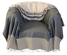 Fouta Futée Sessel-Überwurf, quadratisch aus Baumwolle Ecru/Taupe 200 x 200 cm
