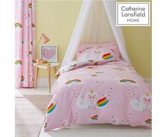 Catherine Lansfield Rainbow Swan Bettwäsche-Set für Einzelbett, pflegeleicht, Rosa