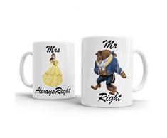 Gift Original Kaffeetasse mit Motiv Die Schöne und das Biest, englische Aufschrift Mr and Mrs