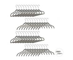 Relaxdays Kleiderbügel Samt, platzsparende Bügel, Rutschfester Velourbezug, Haken 360° drehbar, Anzug, 50er Set, grau