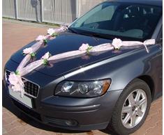 Organza M Auto Schmuck Braut Paar Rose Deko Dekoration Hochzeit Car Auto Wedding Deko (Rosa/Rosa)