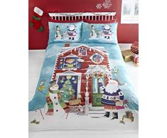Weihnachtliches Bettwäsche-Set - Baumwoll-Polyester-Mischung - UK-Einzelbett - Warten auf den Weihnachtsmann