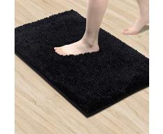 Lewondr Chenille Badematte, Weich rutschfest Badteppich Fußmatte, Hochflor Badvorleger für Badezimmer Küche 50x80cm, Schwarz