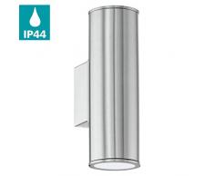 EGLO LED Außen-Wandlampe Riga, 2 flammige Außenleuchte, Wandleuchte aus Edelstahl, Farbe: Silber, IP44