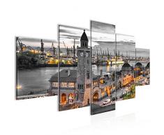 Bilder Hamburg Wandbild 200 x 100 cm Vlies - Leinwand Bild XXL Format Wandbilder Wohnzimmer Wohnung Deko Kunstdrucke Grün 5 Teilig - MADE IN GERMANY - Fertig zum Aufhängen 603051b
