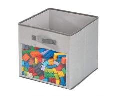 iDesign Stoffbox, mittelgroße Aufbewahrungsbox aus Baumwoll-Polyester-Mischung für Schrank, Schlaf- und Kinderzimmer, faltbare Ordnungsbox mit 2 Griffen und Sichtfenster, grau
