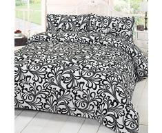 Dreamscene Mayfair Damast Bettwäsche Bettwäsche-Set mit Kissenbezügen, Schwarz, Einzelbett