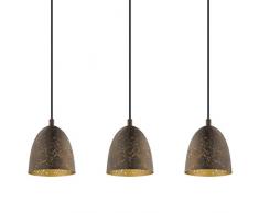 EGLO Pendellampe Safi, 3 flammige Vintage Pendelleuchte im Industrial Design, Retro Hängelampe aus Stahl, Farbe: Braun, gold, Fassung: E27