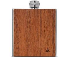 SmartWoods Flachmann Taschenflasche aus Edelstahl mit Ummantelung aus Naturholz, Sichtbeton oder Stein 177 ml hochwertige Trinkflasche Schnapsflasche Geschenkidee (Merbau)