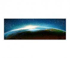 Panoramabild auf Leinwand und Keilrahmen 150x50cm Weltraum Erde Draufsicht Sonnenaufgang