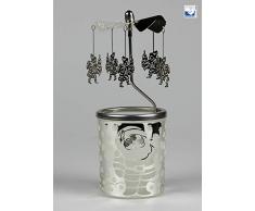 Kerzenfarm Hahn Glaskarussell Teelichthalter Windlicht 84375 Motiv Santa Größe 16 x 6 x 6 cm Glaskarussel, Glas, Silber 6 cm