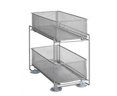 Wenko Wenko Küchen-Schrank-Ordnungssystem, Gitter-Regal mit Korb-Auszug, 2 Etagen, silber-Matt, 35 x 32,5 x 18,5 cm