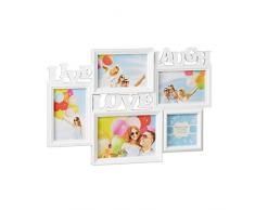 Relaxdays Bilderrahmen Live Love Laugh, 5 Bilder verschiedene Größen, 3D Collage mehrere Fotos, HxB: 31 x 45,5 cm, weiß