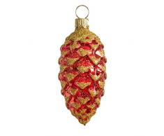 Thüringer Weihnacht, rot glänzend, Goldglimmer-Dekor, 3 Stück Christbaumschmuck aus Glas, Tannenzapfen, 8 x 4 x 4 cm, 3-Einheiten