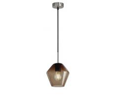 Briloner Leuchten – Pendelleuchte, Pendellampe mit braunem Pentagon-Glas, Basis matt-nickel, E27, max. 40W, inkl. Textilzuleitung, Länge: 1,20 m