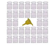 Viva Haushaltswaren - 32 x Mini Marmeladenglas / Gewürzglas 50 ml mit weißem Schraubverschluss, Gläser Set mit Deckel für Gewürze, Konfitüre, Salz etc. verwendbar (inkl. Trichter)