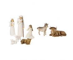 Willow Tree 26180 Weihnachtsartikel Ochse und Ziege + Willow Tree 26005 Weihnachtsartikel Heilige Familie, 5,1 x 7,6 x 24,1 cm, Natur, Holz