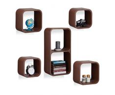 Relaxdays Wandregale, 5er Set, Freischwebend, Runde Ecken, Stapelbar, Hoch- & Querformat, Kinderzimmer, MDF, Braun