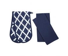 Penguin Home - 3 teiliges Ofenhandschuh- und Geschirrtuch Set - 100% Baumwolle Stilvolles Design & Farbe - Weich, langlebig und extrem saugfähig - Maschinenwaschbar - Gemusterte Marine