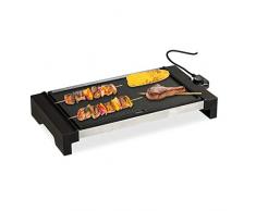 Relaxdays Tischgrill elektrisch, mit Temperaturregler, BBQ Elektrogrill, 1500 W, große Grillfläche 42 x 27 cm, schwarz