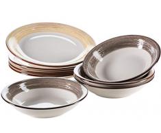 Mäser 931374, Serie Duole, Teller Set für 4 Personen, 8-teiliges Vintage Geschirr Tafelservice aus Speiseteller und Suppenteller im Shabby Chic Design, Keramik, Beige / Braun